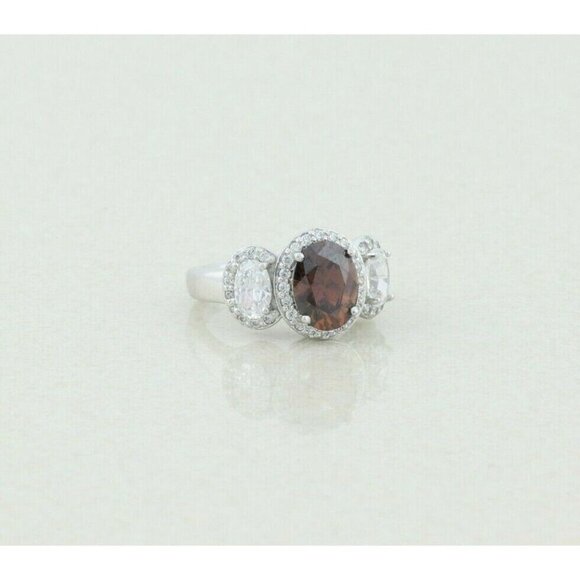 Sterling Silver Brown and White CZ Ring Size 5 1/4 Sparkly Beautiful - Picture 4 of 7